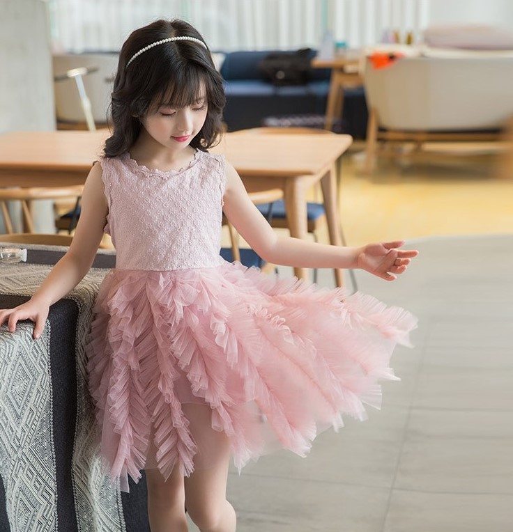 Girls Princes Pink Flower Dress